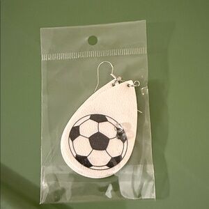 White Teardrop Soccer Ball Earrings